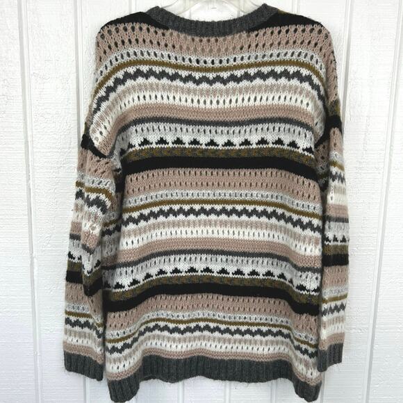 Loft Women Wool Chunky Knit Striped Sweater Pullover Cottage Boho Winter Large - Picture 5 of 6